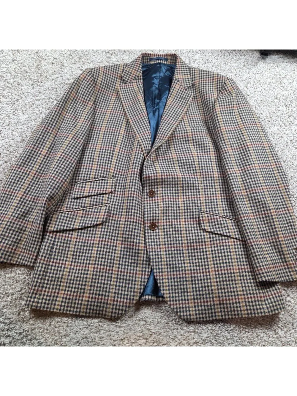 Stafford Blazer Jacket Mens 48R Colorful 100% Wool Houndstooth Sport Coat